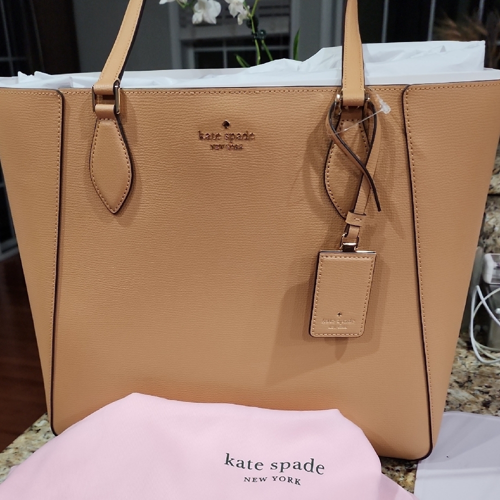 Kate Spade Tan Leather Tote with Structured Design